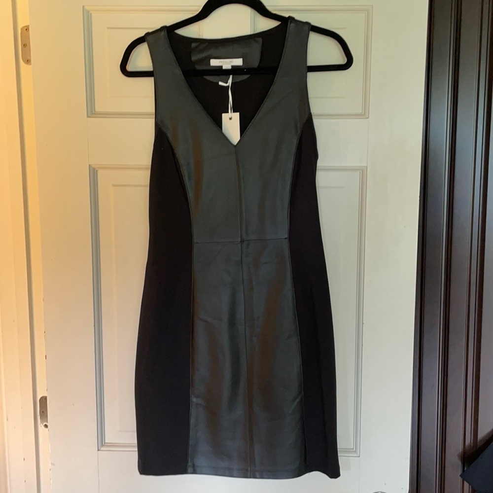 Piperlime black sleeveless leather panel dress